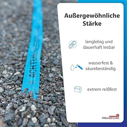 PremSecure Trassenwarnband Achtung Wasserleitung Warnband Trinkwasser Wasser Leitung Trassenband Trassierband 75m blau schwarz - Cheap-Us