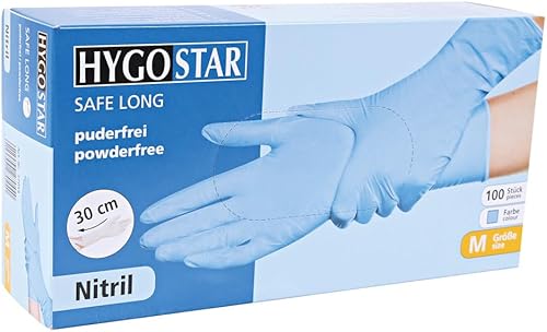 FRANZ MENSCH Hygostar Nitrilhandschuhe Safe Long | Latex- und puderfrei, schwarz, 9/L, 30cm, 100 Stück, Einweghandschuhe, extra lang und robust, langer Schaft - Cheap-Us