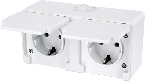 Aufputz Doppel-Steckdose IP54, All-in-One, Serie G1 reinweiß - Cheap-Us