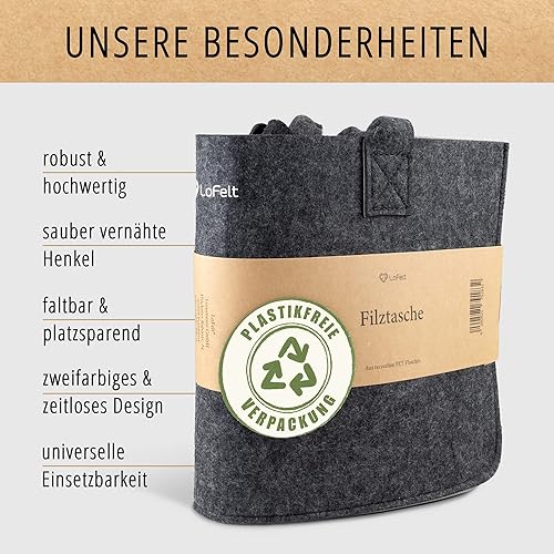 LoFelt® Filztasche, Holzkorb, Brennholzkorb, Kaminholz, aus 100% recyceltem Plastik/Filztasche groß geeignet als Filz Einkaufstasche, Kaminholztasche, Filzkorb, Grau - Cheap-Us