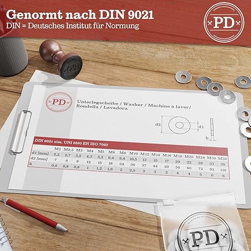 PD® große Unterlegscheiben M8 (DIN 9021 / ISO 7093) | Hochwertige A2 V2A Edelstahl Karosseriescheiben | Rostfreie Edelstahlscheiben Beilagscheiben mit großem Außendurchmesser | 25 Stück - Cheap-Us