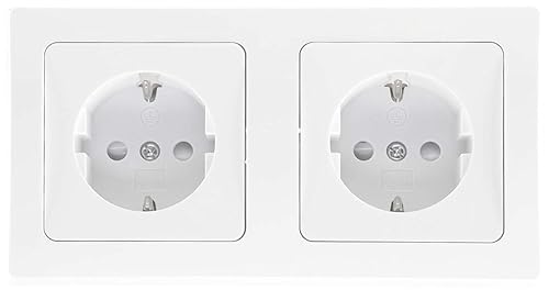 Delphi 2-fach Steckdose Unterputz 2x Schutzkontakt-Steckdosen mit Rahmen UP Einbau - Doppelsteckdose Anschluss Steckklemme Weiß - Cheap-Us