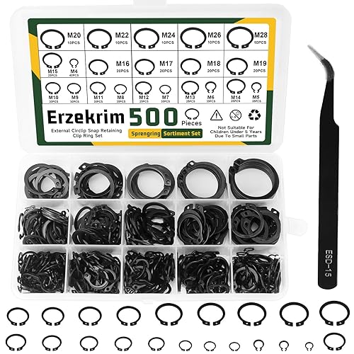 Erzekrim 261 Stück C-clip Sicherungsring Set 24 Verschiedene Größen 4M-30M E-Clip Sicherungsring Sortiment mit 4-in-1-Sprengringzangen-Set für Befestigen, Lagern, Zahnrädern, Riemenscheiben (B) - Cheap-Us