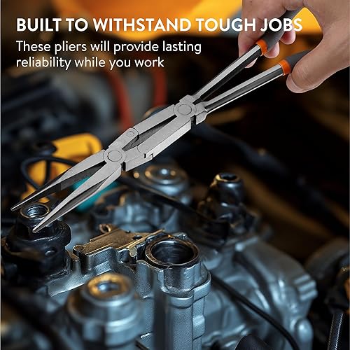 Navaris 2x Nadelzange lang - Spitzzange Set - Doppelgelenk Zange - 2 Spitzen - Gerade 45 Grad - Hakenlöser Angeln - Angelzange Greifzange lang - Flachzange Flachrundzange - Cheap-Us