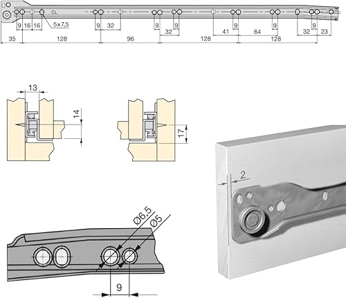 Emuca - Schubladenführungen mit Rollen und Teilauszug, Weiß lackiert, 500 mm, 5 Stück - Cheap-Us