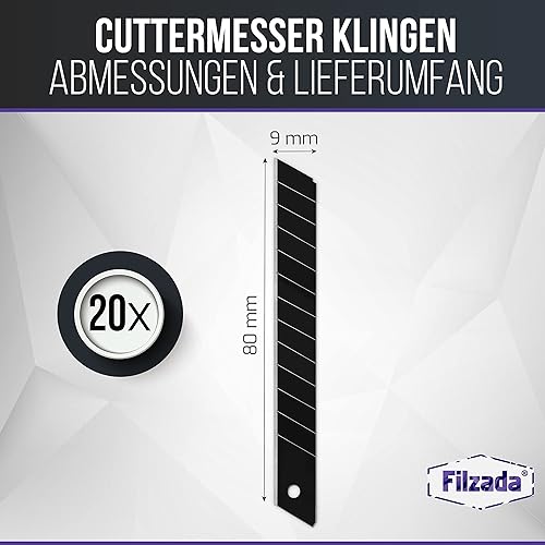 Filzada® 60x Ersatzklingen Cuttermesser 9mm BLACK - Ultra scharfe Teppichmesser Klingen - Abbrechklingen für 9mm Kattermesser - Cheap-Us