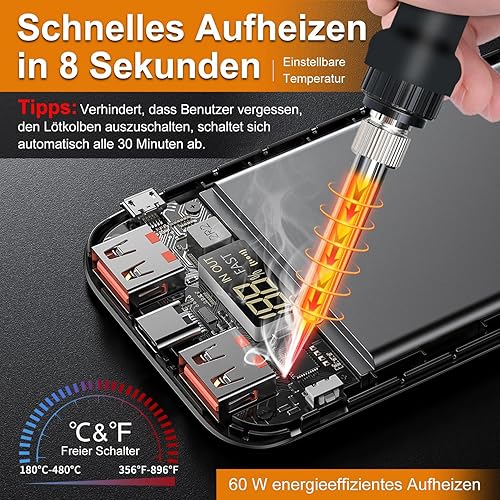Kabelloser Lötkolben für Einhell 18V PXC Power X-Change Akku, Schnelles Aufheizen Lötstation, Mobilität Soldering Iron mit USB&Type-C für Heimwerker, Gerätereparatur, Drahtschweißen(Ohne Akku) - Cheap-Us