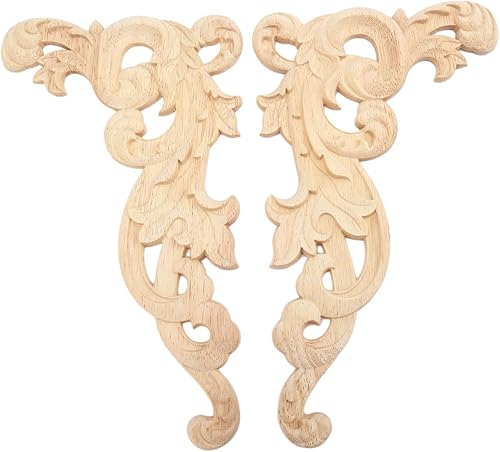MUXSAM 2pcs Rechts+Links(Each 1pcs) Europäischer Stil Holz Skulptur Corner Flourish Frame Blumenmuster Möbel Tür Deko - Cheap-Us