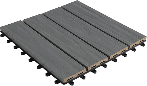 Floordirekt WPC Fliesen 30x30 cm, 1m² = 11 Terrassenfliesen, Klickfliesen, Balkonfliesen in Holzoptik - Bodenbelag für Balkon & Terrasse - wetterfest mit Drainagefunktion | Anthrazit | Royal - Cheap-Us