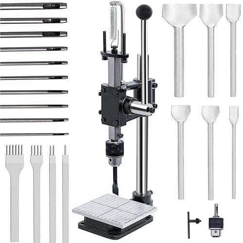 Leder Locher Werkzeug Guilopoer Lochmaschine mit Aluminiumplatte Set 4 Zinken + 10 Lochstanzern, PP-Plakette für Lederdruckmaschinen Stanzen Zinken Stempeln Punche,DIY Maschine zum Lochen von Leder - Cheap-Us