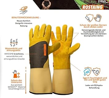 ROSTAING Handschuhe RONCIER - Ein Paar Gartenhandschuhe - Lederschutz - Gartenhandschuhe für Dornen und Brombeeren und Arbeitshandschuhe, Beige - Cheap-Us