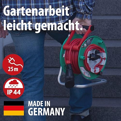 Brennenstuhl Garant G IP44 Gartenkabeltrommel (Kabeltrommel für Rasenmäher mit 23+2m Kabel in rot, Spezialkunststoff, vorübergehende und zeitlich begrenzte Verwendung im Freien, Made in Germany) - Cheap-Us