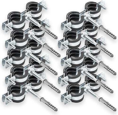 10 x Doppel Rohrschelle + 10 x Dübel + 10 x Stockschraube – Set zur einfachen Rohrbefestigung | Für Sanitär- und Heizungsinstallationen - 1/2' 20-24 mm - Cheap-Us