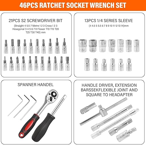 Pamatio Steckschlüsselsatz,172-tlg,1/4'+3/8'+1/2' Steckschlüssel-Satz, Werkzeugkoffer Mit Umschaltknarre, Ratschen, Steckschlüssel und Bitsatz - Cheap-Us