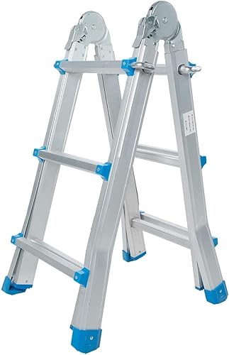 TREPPE Gelenkleiter, faltbar, teleskopisch, multifunktional, Aluminium, 4 x 3 Stufen, 2,86 m - Cheap-Us
