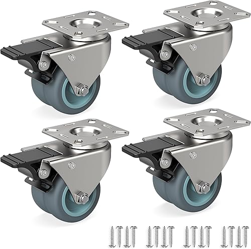 RAVN HAMAN 4er Set Möbelrollen 50 mm - Schwerlastrollen mit Bremse bis 100 kg pro Rad - Doppelrollen für innen und außen - Lenkrollen für viele Bodenarten - Transportrollen - Standkorbrollen, aus TPR - Cheap-Us