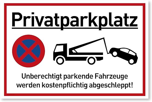 XXL Privatparkplatz Schild Parken Verboten (44x32 cm Groß Kunststoff) - Fahrzeuge Werden kostenpflichtig abgeschleppt - Klares Zeichen für Parkverbot - Parkplatz Schilder Privatgrundstück - Cheap-Us