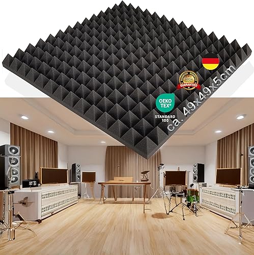 8 x Pyramiden Schaumstoff, Platten in ca. 49x49x5cm, A-Ware in geprüfter Qualität, in der Farbe Anthrazit Schwarz, Schaumstoff, Noppenschaum, Schallschutz, Akustik - Cheap-Us