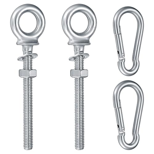 Augbolzen mit Karabinerhaken, M8 x 80 mm ösenschraube mit metrischem Gewinde, 2 Stk Augenschraube, Ringschrauben, 2 Stk Karabiner Haken Edelstahl - Cheap-Us
