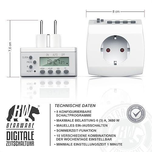 Digitale Zeitschaltuhr, Weekly Digital Timer, minutengenau, LCD-Display, 3680W, 8 konfigurierbare Schaltprogramme Wochen- Tages- und Minutenprogramm - Cheap-Us