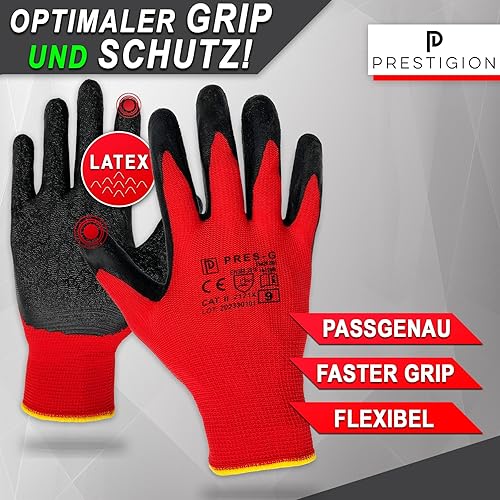 PRESTIGION Arbeitshandschuhe Herren Größe 10-XL (24 Paare) - Latex Handschuhe Arbeit - Abriebfest - Ideal für die Baustelle und Heimwerker oder den Garten - Cheap-Us