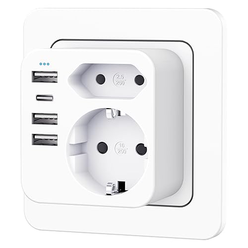 Mehrfachsteckdose mit 4 USB Netzstecker,Doppelstecker für USB Steckdose,Mehrfachstecker für USB Steckdose und USB C Adapter, Wand Ladegerät, Steckdosenleiste (weiß) - Cheap-Us