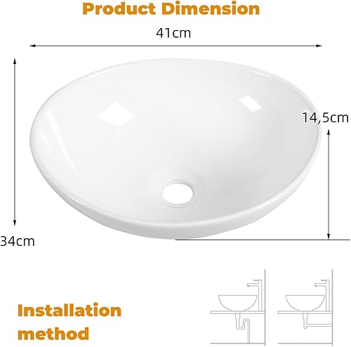 LIFEZEAL Waschbecken Keramik Weiß, Aufsatzwaschbecken Eckig 60 x 35 x 11 cm, Handwaschbecken für Badezimmer & Gäste-WC, Waschschale Aufsatzbecken Modernes Design (1er) - Cheap-Us