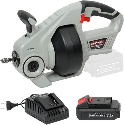 Dino KRAFTPAKET 18V-450W Akku Rohrreiniger elektrisch mit Rohrreinigungsspirale im Set mit 2Ah Akku und 2.5A Ladegerät Rohrreinigungsgerät geeignet für Rohrdurchmesser 19-76m - Cheap-Us