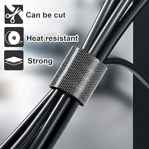 TEUVO Klett Kabelbinder, 50mm X 5M Nicht Klebstoff Klettverschluss für Kabel Binden, DIY Handwerk, Vorhangbefestigung, Wiederverwendbar Klettband für Cable Management rund Startseite und Büro - Cheap-Us