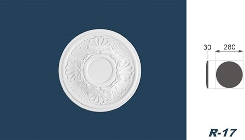MARBET DESIGN Stuckrosette R-17 Ø 28cm EPS Styropor - Deckenrosette, Zierelement, Stuck (weiß) Wanddeko Wohnzimmer Decke Polystyrol rund - Cheap-Us