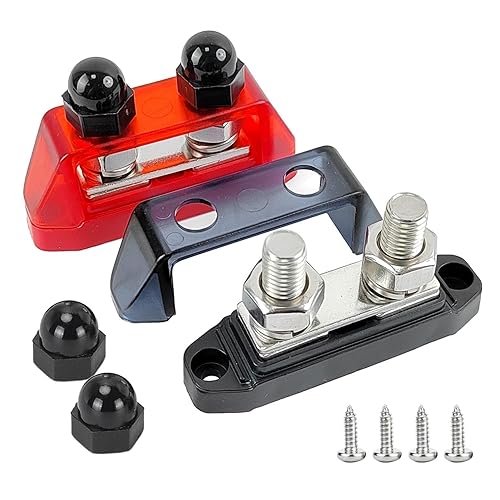 2 Stück DC Sammelschiene 12V- 48V, 250A Verteilerblock, Rot + Schwarz Stromverteiler, M10 Bolzen Batterie Busbar, für Automobil RV Solar Marine Boot LKW - Cheap-Us