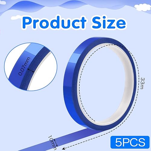 LYTIVAGEN 5 Rollen 10mmx33m Hitzebeständiges Klebeband Blaue Wärmebänder Hochtemperatur Klebeband Isolierbänder Elektriker Klebeband Sublimation Klebeband für Elektronik Leiterplatte Wärmeübertragung - Cheap-Us