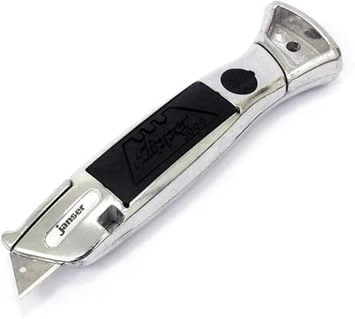 Janser Flipper 3000 Teppichmesser-Set mit 40 Profi-Klingen (20 Haken- & 20 Trapezklingen), Metallklingen, Kunststoffgriff, Gelb - Cheap-Us