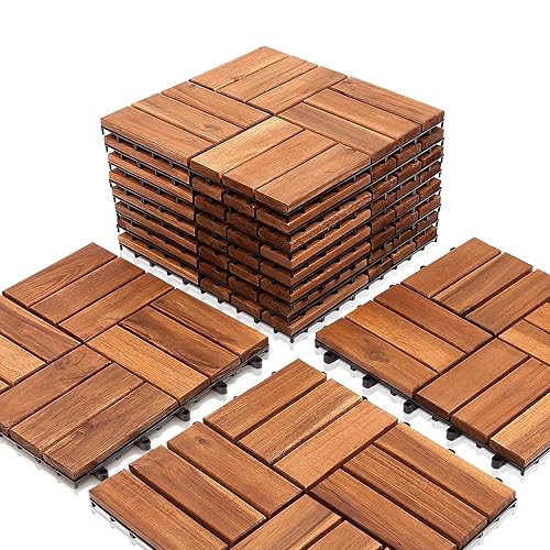 Randaco Holzfliesen, Terrassenfliese aus Akazien Holz 30x30 cm, 11-er Kachel Set,1m² Balkonfliesen mit Drainage für Outdoor, Garten, Terrasse Gartenfliesen - Cheap-Us