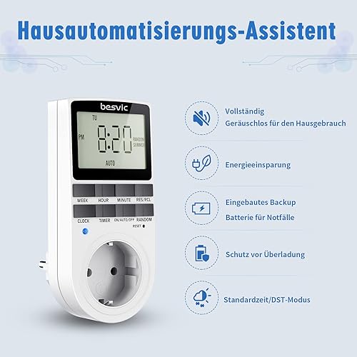 Digitale Zeitschaltuhr Steckdose, Besvic 3680W Timer Steckdose mit 10 täglichen konfigurierbaren Programmen, LCD Display und Anti-Theft-Zufallsmodus für Innen (1 Pack) - Cheap-Us
