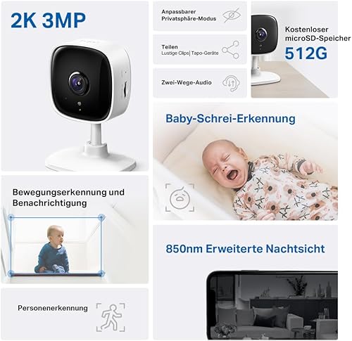 TP-Link Tapo C110 WLAN IP Kamera Überwachungskamera (3MP-Auflösung, 2-Wege-Audio, Bewegungserkennung, Ton- und Lichtalarm, Nachtsicht zu 9m, bis zu 256 GB lokaler Speicher auf SD Karte) Weiß - Cheap-Us