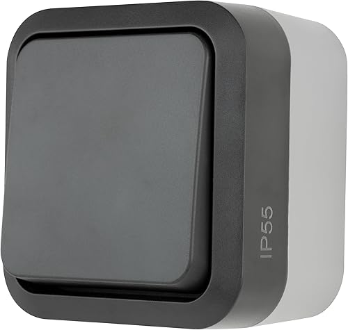 REV - AquaStorm, Serienschalter, Lichtschalter Feuchtraum IP55, einpolig, Aufputz, 230V, 10A, anthrazit - Cheap-Us