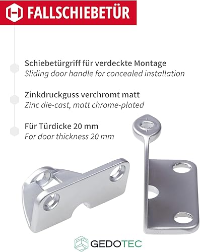 Gedotec Faltschiebetür-Befestigung | 2 Stück - Adapter für Falttüren-Griff | Türdicke 20 mm | Zinkdruckguss verchromt matt | Möbelgriff für Schiebetüren | Griffadapter zum Anschrauben - Cheap-Us