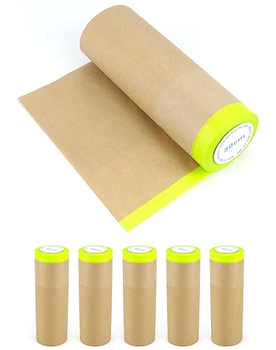 QWORK® 6 Stück Maler Abdeckpapier 30 cm * 15 m, Abdeckpapier Mit Selbstklebestreifen, Selbstklebendem Abdeckband - Cheap-Us