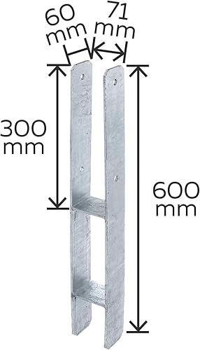 Alberts 213824 H-Pfostenträger | feuerverzinkt | lichte Breite 91 mm | Gesamthöhe 600 mm | Materialstärke 5 mm - Cheap-Us
