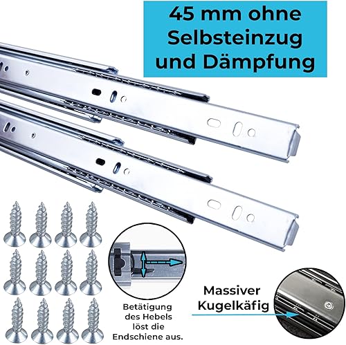 2 x Schubladenschienen Teilauszug Rollenauszug Kugelführung Schienensystem (1 Paar) | NUT 27 mm | Länge 438 mm | STAHLIA® - Cheap-Us