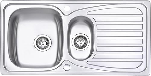 JASSFERRY Küchenspüle 1,5 Becken Einsatz, Umkehrbarem Abtropffläche Waschbecken aus Edelstahl Einbau Abfluss Rohrsatz, Abfall - Cheap-Us