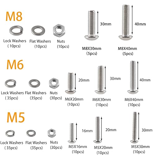 Rshuhx Gewindeschrauben set M5 M6 M8 Sechskantschrauben 310Stück Kohlenstoffstahl Schwarze Rundkopfschraube und Muttern Unterlegscheiben Set Ausgestattet mit Einem Sechskantschlüssel - Cheap-Us