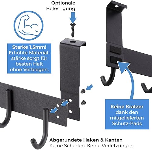 Stahlia Tür Hakenleiste Edelstahl V2A gebürstet Türgarderobe zum Einhängen mit 8 Türhaken Ohne Bohren Tür Garderobe Handtuchhalter Tür mit Falz bis 1,7cm für Badezimmertür, Küche, Schlafzimmer - Cheap-Us