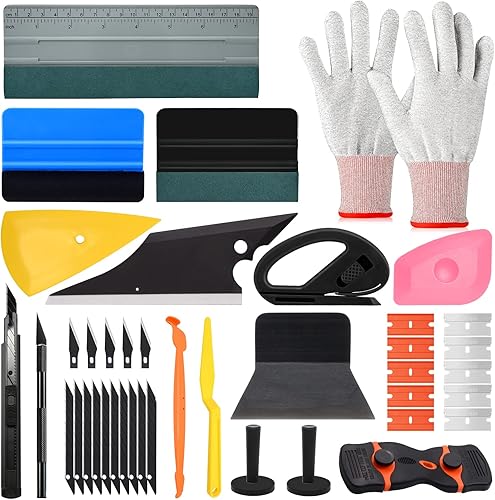 EHDIS Folierungs Werkzeug Set, Rakel Set für Folierung, Car Wrapping, Auto Folierung, Window Tint, Klebefolien, Fensterfolie, Küche, mit Rakel Set, Cuttermesser, Schaber, Fensterabzieher, Handschuhe - Cheap-Us