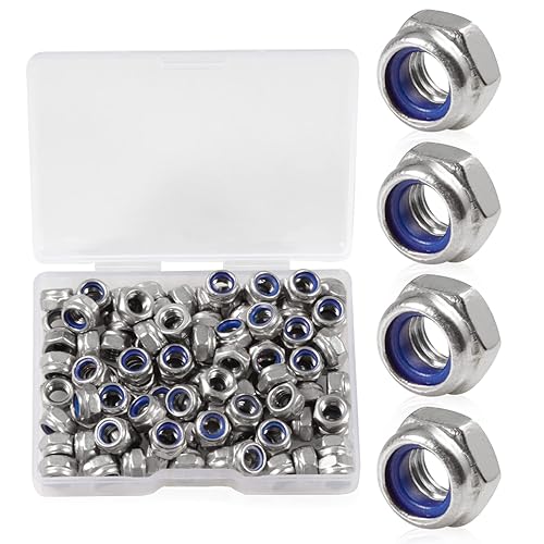 SPEEDWOX 100 Stück M5 x 0,8 mm Nylon-Einsatzmuttern, selbstsichernde Muttern, 304 Edelstahl, Sechskant-Kontermutter mit Aufbewahrungsbox für Sicherungsscheiben - Cheap-Us