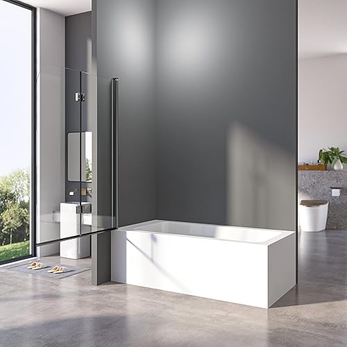 Duschwand für Badewanne 100x140 cm Badewannenfaltwand 2-teilig Faltbar 6mm ESG Glas Nano Beschichtung Duschtrennwand - Cheap-Us