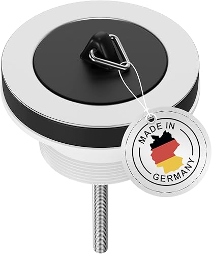 AQUADE Waschbecken/Abfluss Ventil Ablauf 1½“x30mm Ø 70mm Universal Ablaufventil aus Edelstahl für Spülbecken/Badewanne mit Kunststoff Stöpsel, Stopfen und Dreikantbügel, Ø 70 mm - Cheap-Us