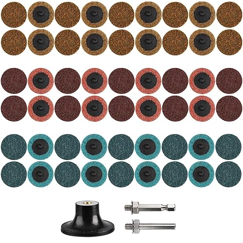 Shineboc 57 Stück Schleifscheiben Set, 2 Zoll Roloc Schnellwechsel Scheiben mit 1/4 Padhalterschaft für Stabschleifer Oberflächenentrostung, Schleifen, Polieren, Rostfarbe - Cheap-Us