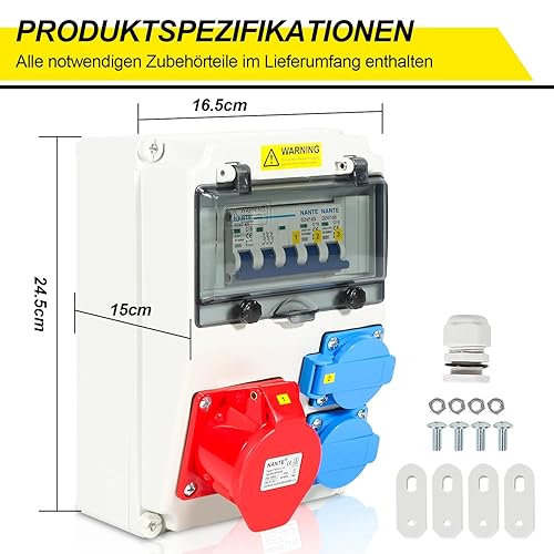 Gimisgu Stromverteiler Baustromverteiler 2 x CEE 16A 400V+1 x CEE 32A 400V+4 x 230V 5 Polig FI-Schutzschalter IP44 Schutzkontaktsteckdosen Wandverteiler Mit Leitung Für Baustelle - Cheap-Us